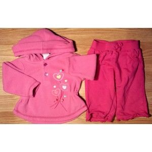 Girl's Size 3-6 M Months 2 Piece Pink Fleece Heart Balloon Hoodie Top & Pants